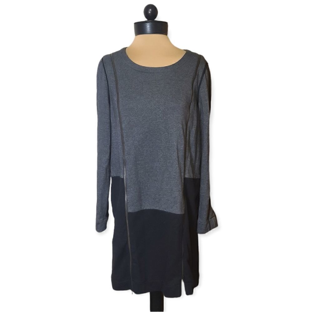BCBGMaxAzria Colorblock Long Sleeve Mixed Media Knit Shift Dress NWT Size Large